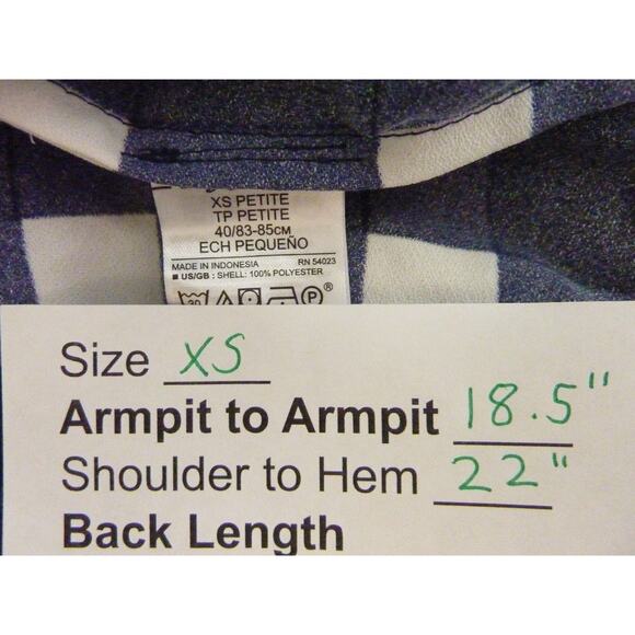 Banana Republic Blue Checkered Plaid Blouse XS Petite Bow Sleeves Top - Picture 6 of 6